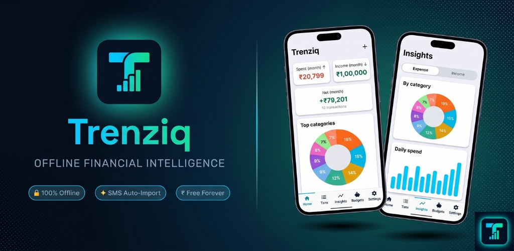 Trenziq feature graphic — Offline Financial Intelligence from SMS
